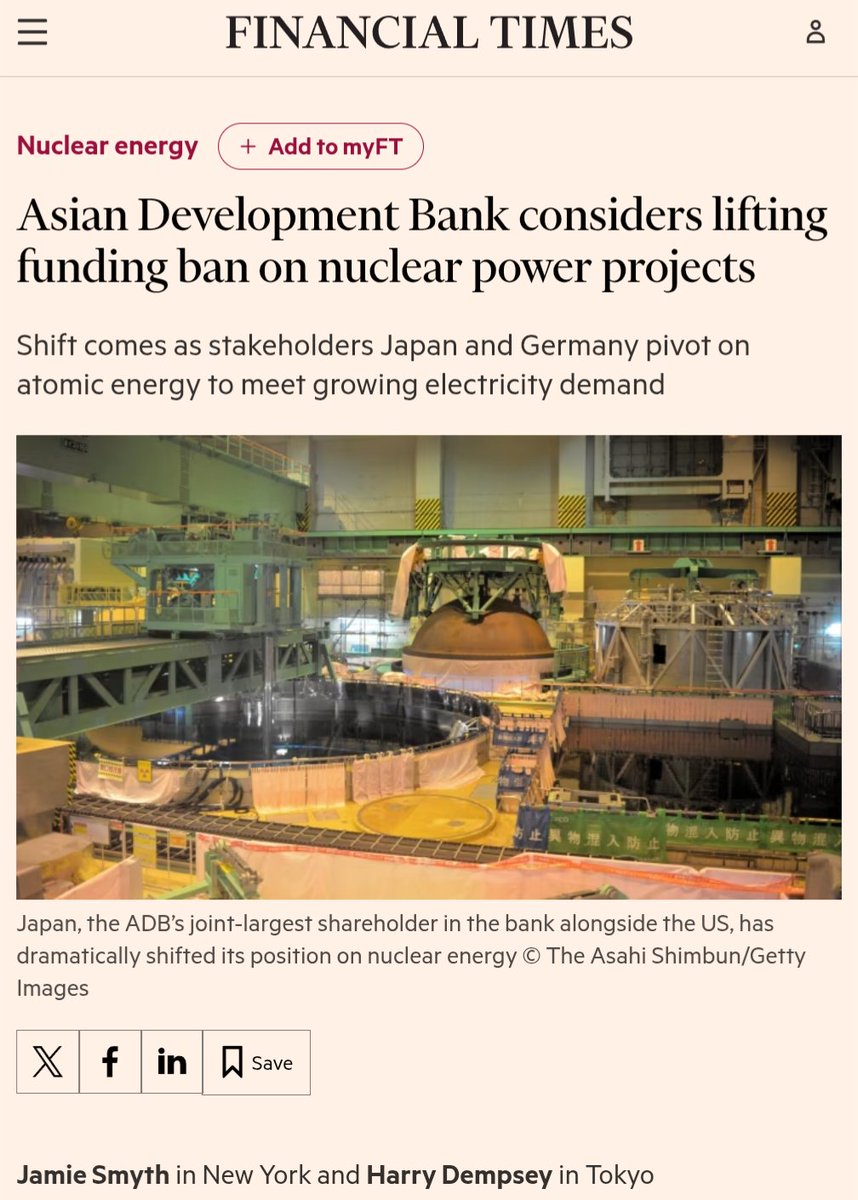 ASIAN DEVELOPMENT BANK CONSIDERS FUNDING NUCLEAR

The dominoes keep falling: after the World Bank drops its ban, now the Asian Development Bank's nuclear funding ban may be next to go.

Germany dropping opposition is again credited.

They were blocking nuclear around the world!