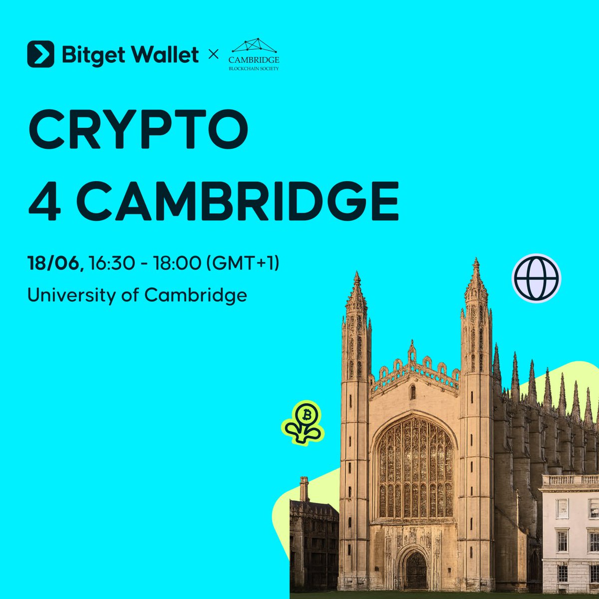 <a href="/BitgetWallet/">Bitget Wallet 🩵</a>  x CBS are bringing Crypto 4 Cambridge — an exclusive event where you’ll learn how to trade, earn, pay &amp; explore all from one powerful crypto wallet.
 
📅 Wednesday, 18th June 
🕟 4:30 – 6:00 PM (GMT+1) 
📍 Roger Needham Room, Wolfson College