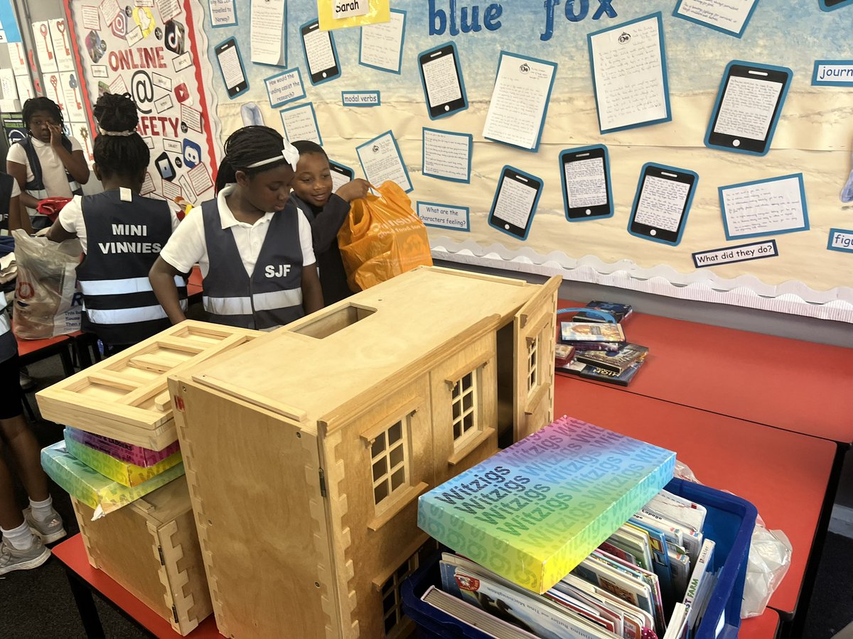 StJohnFisherCPS's tweet photo. What a busy few weeks our Mini Vinnies have had.!  Today, they helped to bag up clothes, shoes, toys and books left over from our jumble sale on Friday to take to a local charity shop. https://t.co/LYF8Fhnmlp