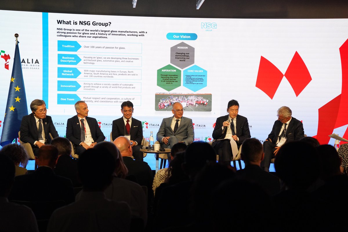 Al Padiglione Italia a #Expo2025 #Osaka la giapponese <a href="/nsgpilkington/">NSG Group</a> annuncia un investimento da 80 milioni di euro presso lo stabilimento di San Salvo in provincia di Chieti
📌Il Padiglione 🇮🇹si conferma luogo di #business, attrazione di #investimenti e #accordi strategici tra