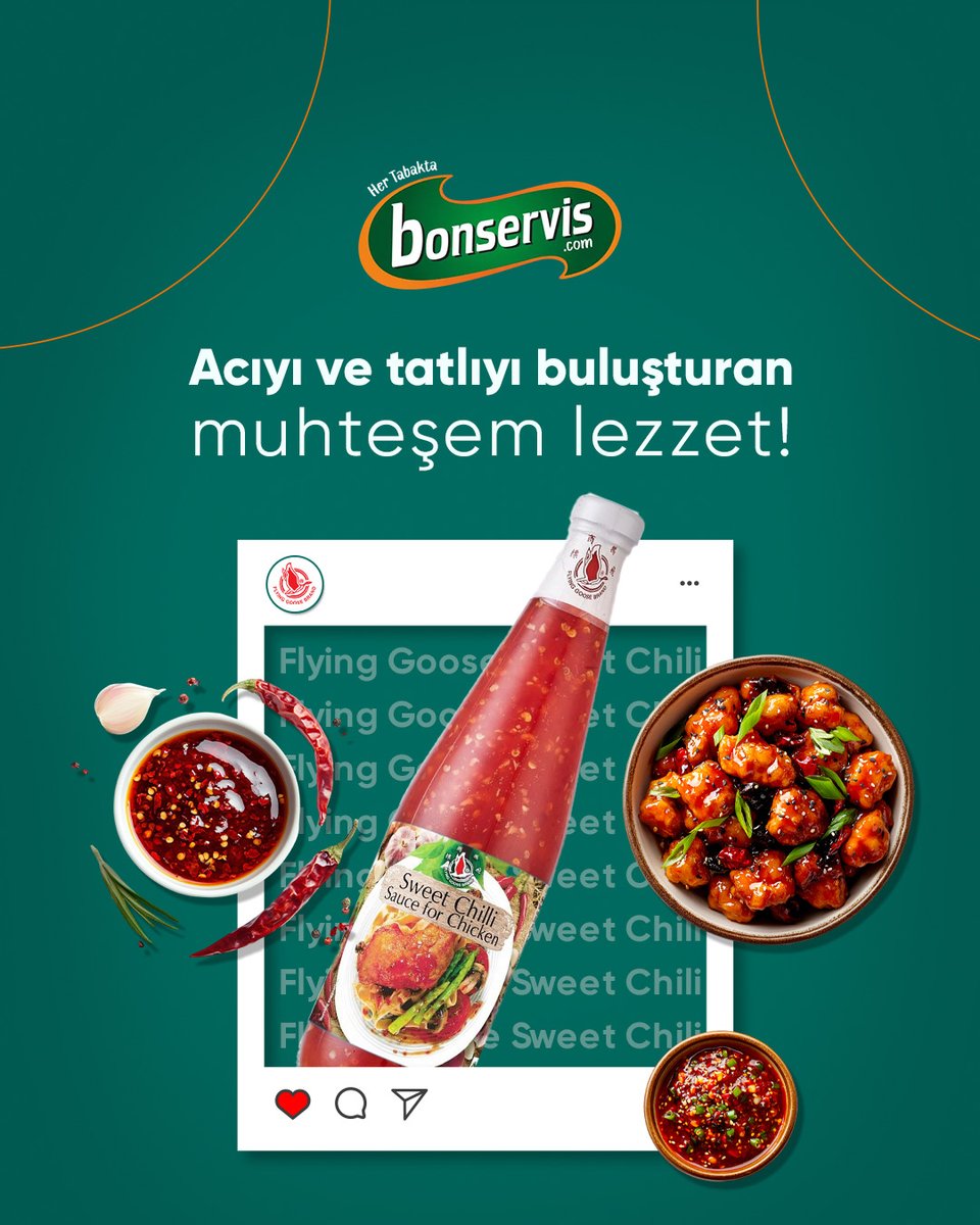 BonservisCom's tweet photo. Acı ve tatlı dengesi tek şişede!
 Flying Goose Sweet Chili Sos, Uzak Doğu mutfağının sevilen lezzetini menülerinize taşıyor.
 
Kızartmalardan marine soslara kadar pek çok tarifte kullanabileceğiniz bu özel sos, hem sunumu hem de tadıyla fark yaratır. 🌶️

Şimdi alışverişe başlayın: https://t.co/0stbFjpwf6 🛒
 
#Bonservis #HerTabakta #HerBardakta #FlyingGoose