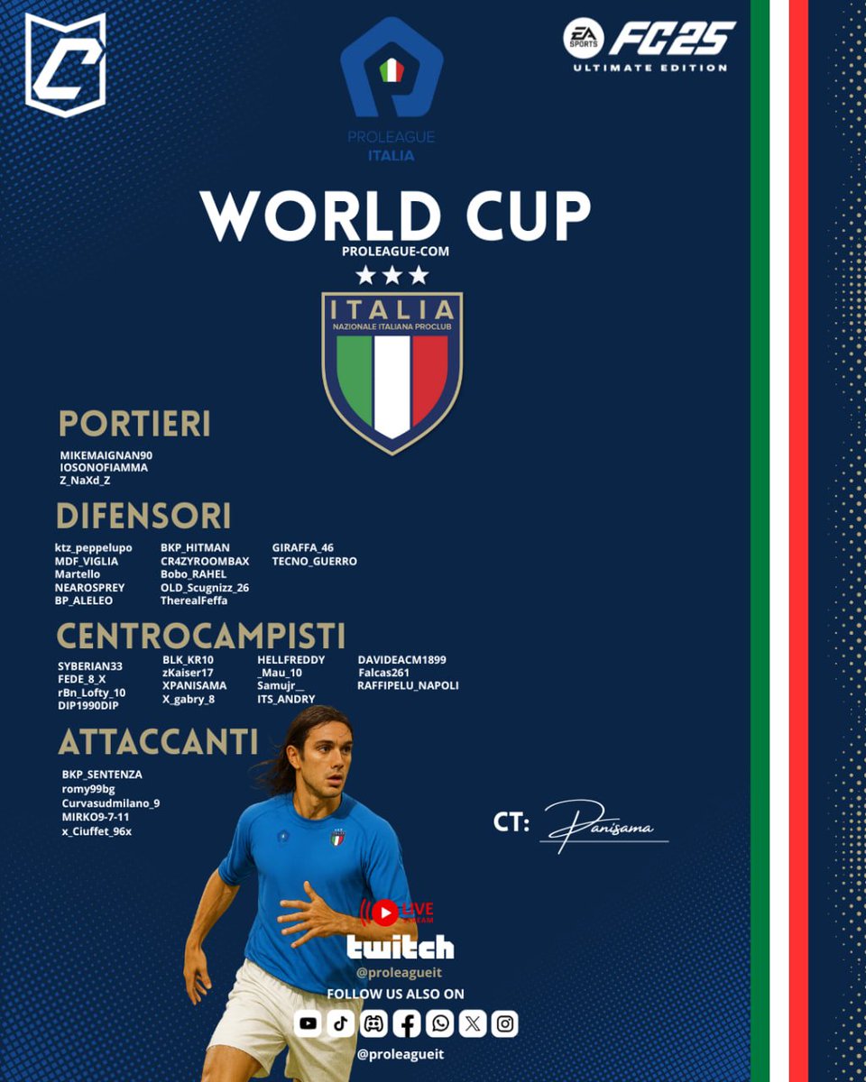 ProLeague Italia (@proleagueitalia) on Twitter photo 🇮🇹 Sta per iniziare la World Cup di ProClub!
È il momento di tifare tutti insieme gli Azzurri 🟦⚽
Un solo obiettivo: portare il tricolore in alto nel mondo 🌍🏆
<a href="/panisama10/">xpanisama</a> facci sognare
<a href="/easportsfcit/">EA SPORTS FC ITA</a> fate il tifo con noi e andiamo a Berlino!
<a href="/pctransfermarkt/">🇮🇹 PRO CLUBS TRANSFERMARKT🔍</a> <a href="/proleaguecom/">ProLeague</a> 🇮🇹 Sta per iniziare la World Cup di ProClub!
È il momento di tifare tutti insieme gli Azzurri 🟦⚽
Un solo obiettivo: portare il tricolore in alto nel mondo 🌍🏆
<a href="/panisama10/">xpanisama</a> facci sognare
<a href="/easportsfcit/">EA SPORTS FC ITA</a> fate il tifo con noi e andiamo a Berlino!
<a href="/pctransfermarkt/">🇮🇹 PRO CLUBS TRANSFERMARKT🔍</a> <a href="/proleaguecom/">ProLeague</a>