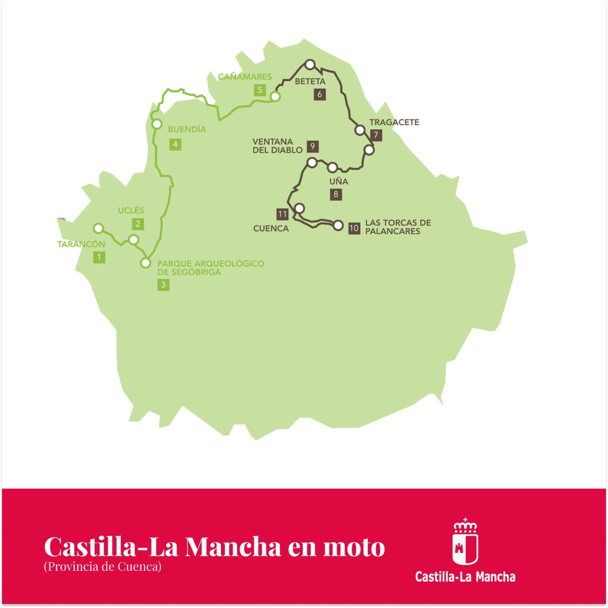 Descubre Cuenca a todo gas: 349 km, 2 etapas y 11 paradas entre paisajes de infarto y carreteras con historia. 🏍️
De Uclés a las Torcas de Palancares, pasando por Segóbriga, Buendía o el Ventano del Diablo.
¿Listo para la ruta? 👉 rutasenmotoclm.es/cuenca
#EnUnLugarDeTuVida