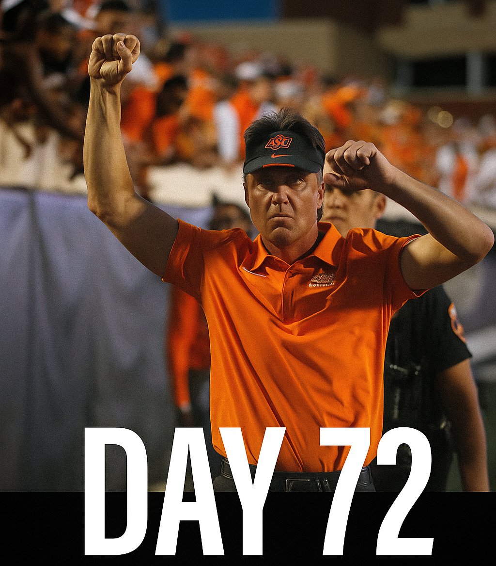 dustbowlduelist's tweet photo. 72 days till kickoff. Mike Gundy quote of the day:

“I want guys who’ll fight for each other when it’s hard. Not just when it’s easy.”

#StillwaterTough #OSUFootball #MikeGundy #72Days #GoPokes #osufb #pistolsfiring https://t.co/Lkfu92cxRa