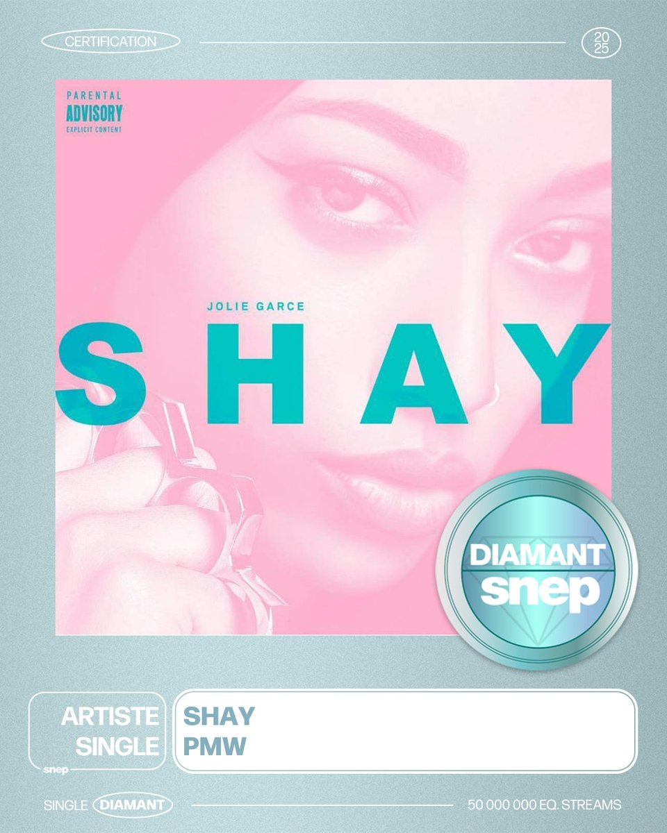 Le titre « PMW » de Shay est certifié Single Diamant ! 💎

50 000 000 équivalents streams 🎧

Bravo ! 👏