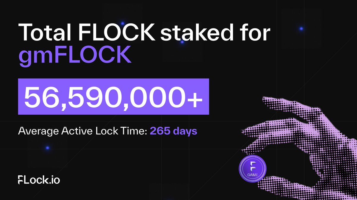 Less than a month since launch, and momentum is building fast!

Over 56.59 million $FLOCK has already been staked for gmFLOCK on AI Arena, locked for an average of 265 days.

That’s almost 30% of the circulating supply.

AI Arena V2 is on the move. Let's keep pushing! 🟣