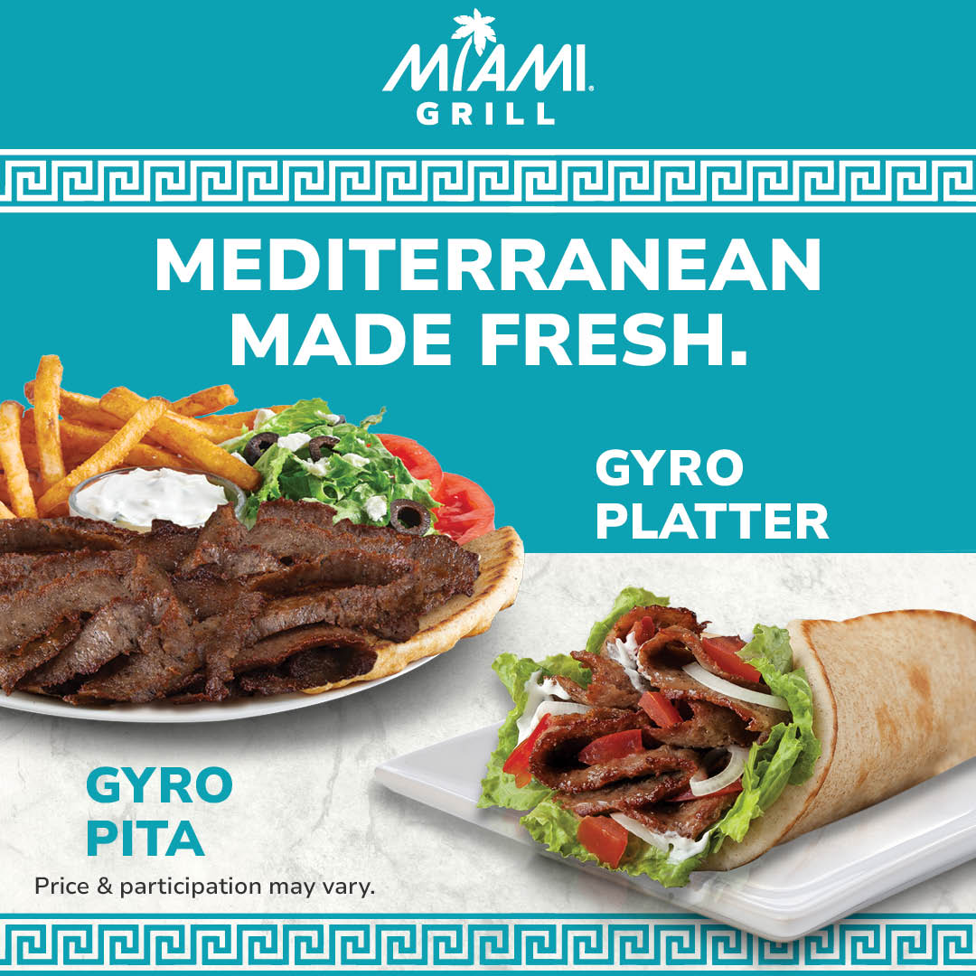 🥗 Mediterranean vibes, Miami flavor.🌊🇬🇷
Freshly sliced gyro meat, crisp veggies, and creamy tzatziki—served as a platter or wrapped in a warm pita.
📍 Only at Miami Grill.
#GyroGoals #MiamiGrill