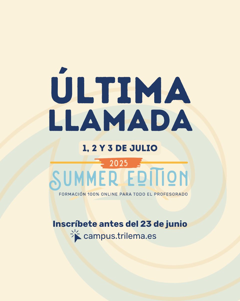 Última llamada. Inscríbete a la formación online que necesitas para afrontar el curso que viene mucho más preparad@. Evaluación, Proyectos con IA, Personalización o Liderazgo y coaching. ¡Tú eliges! Conéctate desde Latam o España. campus.trilema.es/convocatorias-…