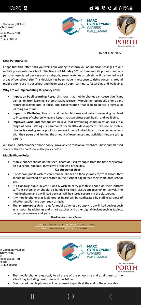 PCamhs's tweet image. Another school banning mobiles phones without making adjustments for #ALN learners.  #needsled #ALNReform #inclusion #wellbeing 

@childcomwales @WelshLGA @SeneddChildren @SeneddPetitions @CymruNAHT @WG_Education