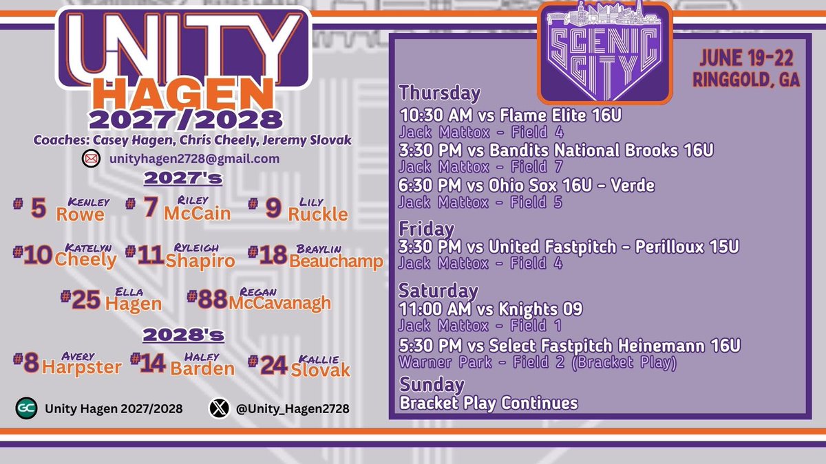 Unity_Hagen2027/28 (@unity_hagen2728) on Twitter photo 🚨‼️Schedule Drop‼️🚨
We have a talented and hard working group of 27 & 28’s heading to the <a href="/ConnectSports_/">Connect Sports</a> Scenic City Showcase. Come check us out! 🚨‼️Schedule Drop‼️🚨
We have a talented and hard working group of 27 & 28’s heading to the <a href="/ConnectSports_/">Connect Sports</a> Scenic City Showcase. Come check us out!
