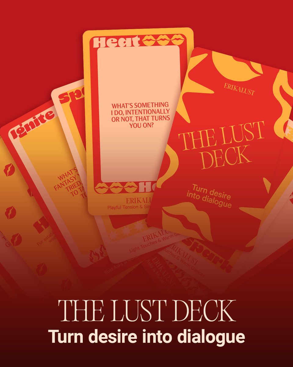 3 realms. 21+ questions.
Turn desire into dialogue.
Play THE LUST DECK 🔥👉
bit.ly/LustDeck