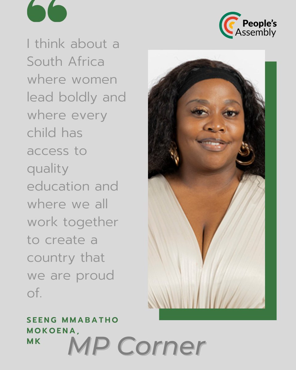 PeoplesAssem_SA's tweet image. #MPCorner 

Get to know Seeng Mmabatho Mokoena of the MK. 

Read her MP Corner Interview here: pa.org.za/blog/get-know-…

#PMG #PeoplesAssembly