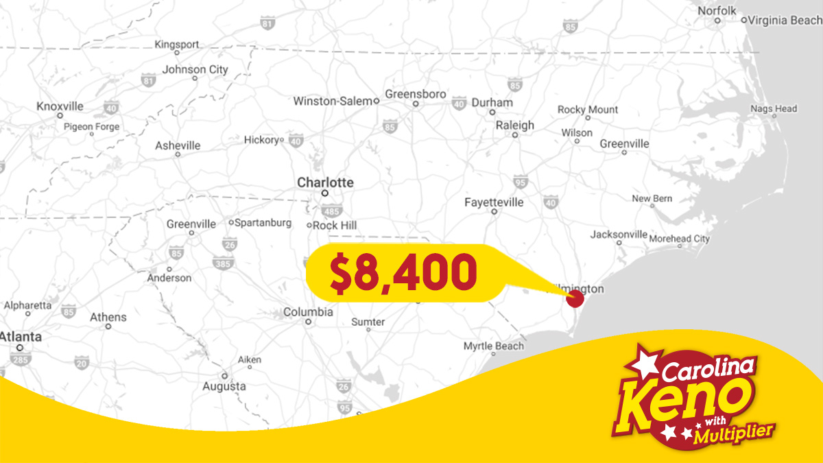 A lucky NC Lottery player purchased a Keno ticket from Tinyz Tavern on Gordon Road in Wilmington and won a $8,400 prize yesterday! Congratulations to the winner!