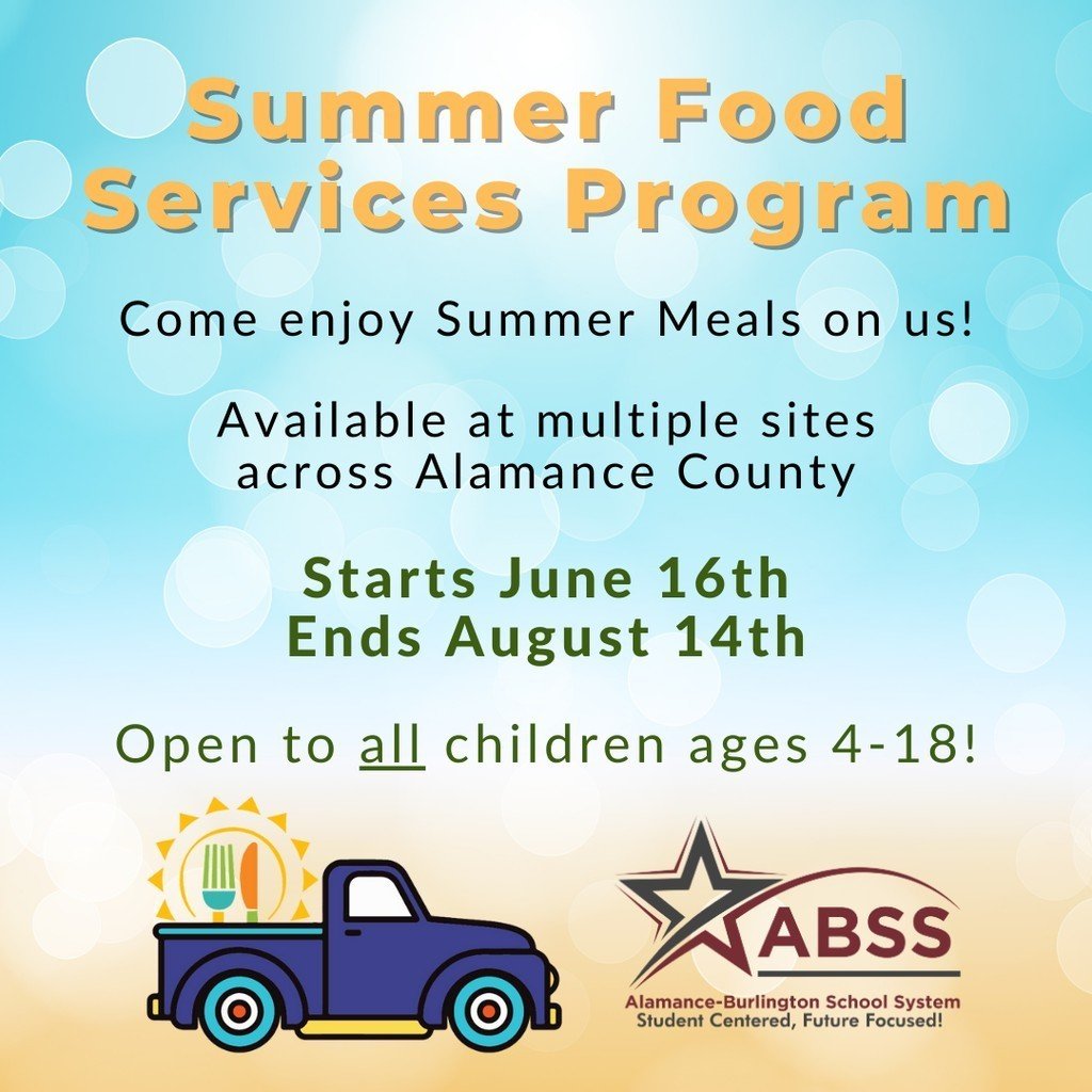 🌞 Summer Meals are available starting today!  There are weekly pick-ups at three school sites (sign-up required) and daily pick-ups available at multiple community locations. Visit our School Nutrition website for details: abss.k12.nc.us/page/summer-fo…