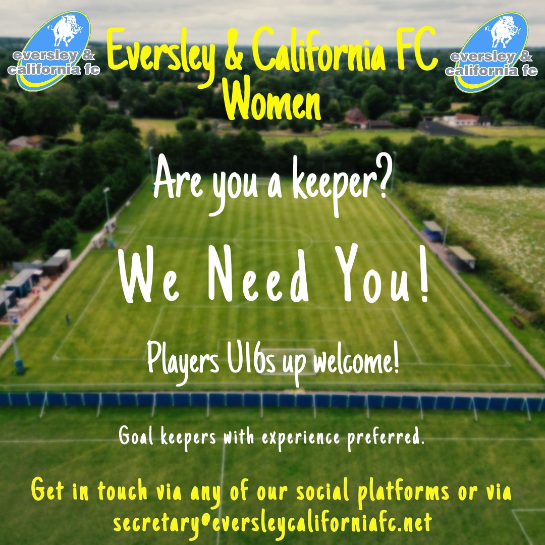 Eversley & California FC ๐ (@eversleycalifc) on Twitter photo ๐๐'๐๐ ๐๐๐๐๐๐๐ ๐
๐๐ ๐ ๐๐๐๐๐๐... ๐
Our returning ladies team are looking for a goalkeeper to join their team.
If you're interested, please message us on Twitter/Instagram or e-mail secretary@eversleycaliforniafc.net
#UpTheBoars ๐ ๐๐'๐๐ ๐๐๐๐๐๐๐ ๐
๐๐ ๐ ๐๐๐๐๐๐... ๐
Our returning ladies team are looking for a goalkeeper to join their team.
If you're interested, please message us on Twitter/Instagram or e-mail secretary@eversleycaliforniafc.net
#UpTheBoars ๐