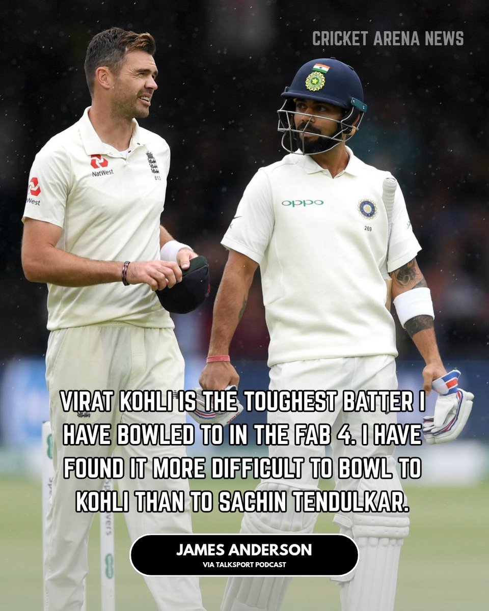 CricketarenaN's tweet photo. James Anderson reveals that bowling to Virat Kohli was tougher than facing Sachin Tendulkar! 🔥🙌🏼

#JamesAnderson #ViratKohli #ENGvIND #CricketLegends #SachinTendulkar #CricketTwitter https://t.co/SGG5ylFxbH