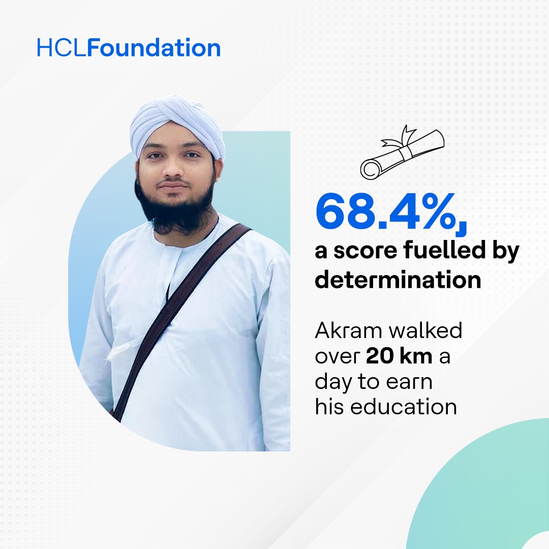 Some journeys are not measured in length, but in courage.

Meet Mohammad Akram, a determined student from Tajbaba Night School, Nagpur, who balanced his Madrasa studies by day and night school by evening — walking over 20 km daily to keep his dreams alive.
And even though Akram