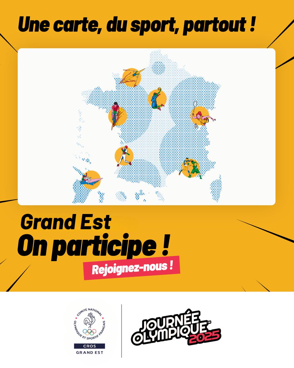 CROS Grand Est (@partagetonsport) on Twitter photo Ça continue! Jusqu'au 23 juin pour la Journée Olympique, faites briller le #grandest sur la carte de France.
➡️journeeolympique.fr
<a href="/FranceOlympique/">FranceOlympique</a> <a href="/EquipeFra/">Equipe France</a>
#AVosMarquesPretsPartout #JourneeOlympique2025 Ça continue! Jusqu'au 23 juin pour la Journée Olympique, faites briller le #grandest sur la carte de France.
➡️journeeolympique.fr
<a href="/FranceOlympique/">FranceOlympique</a> <a href="/EquipeFra/">Equipe France</a>
#AVosMarquesPretsPartout #JourneeOlympique2025
