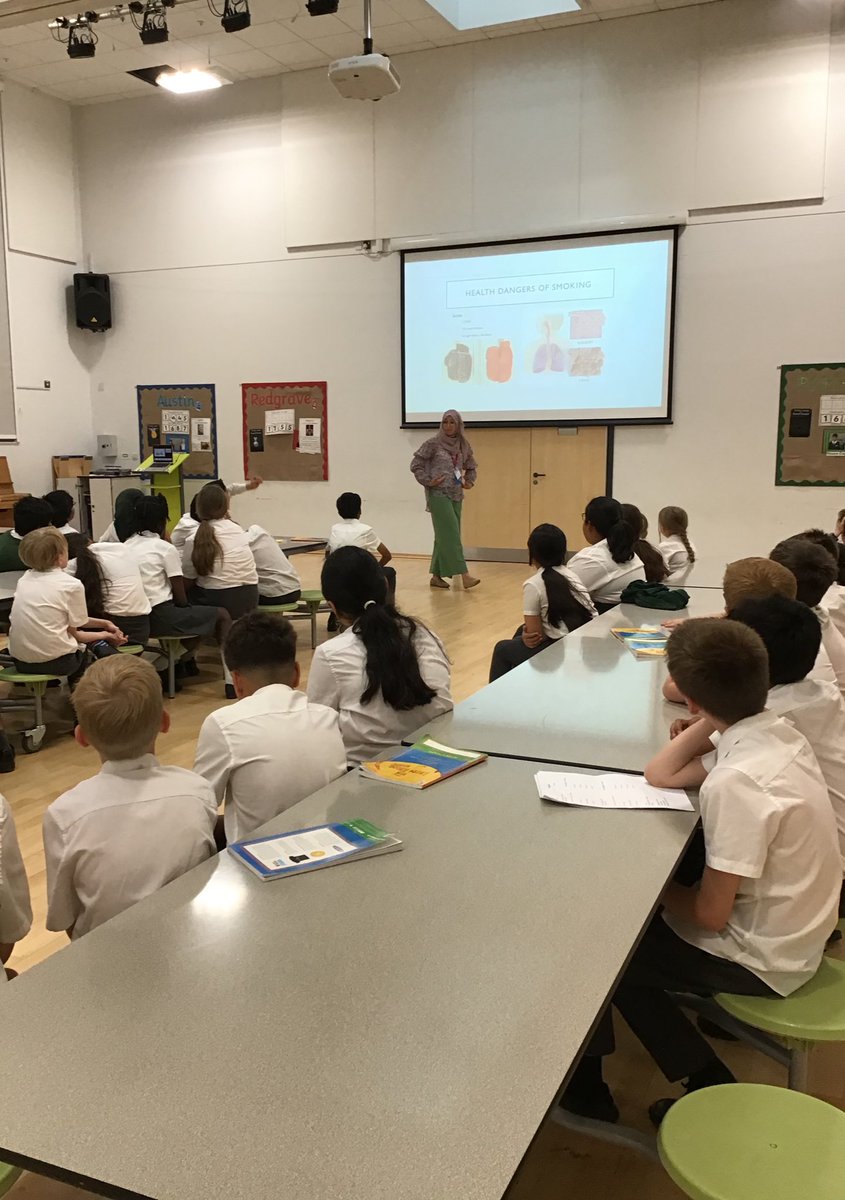 Year 6 had a great talk this afternoon from Dr Moussa about the dangers of smoking, vaping and alcohol. The children were all very interested and asked some fantastic questions. #stopsmoking #stopvaping