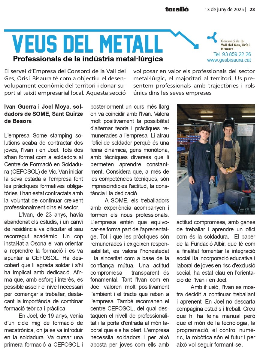 Veus del metall. Professionals de la indústria metal•lúrgica de la Vall del Ges, Orís i Bisaura. Cada mes al Torelló.
