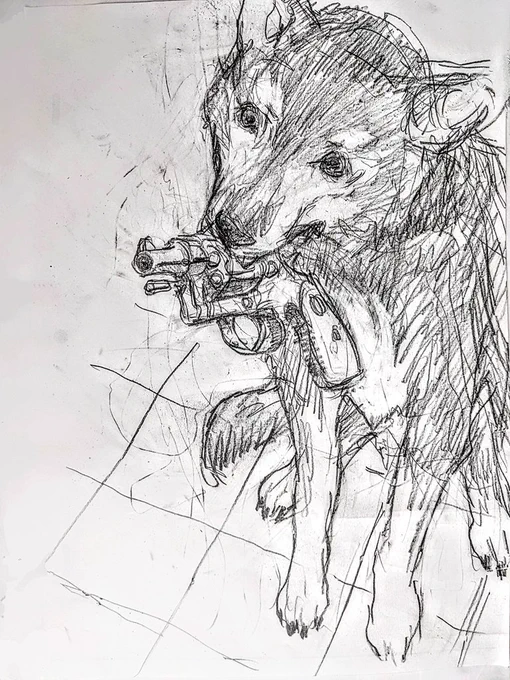 ピストルをくわえてる犬 