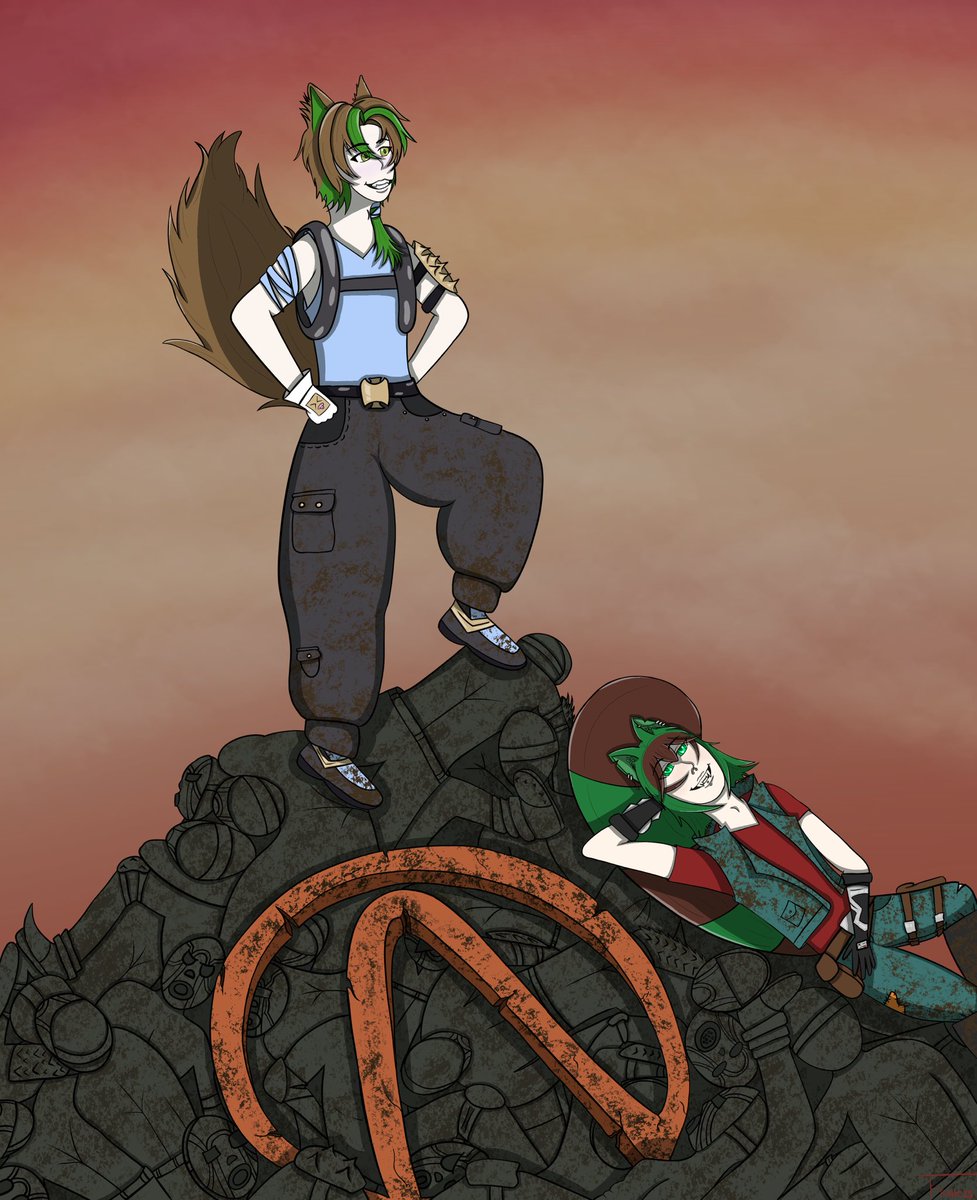 I hear there is art discourse now so why don’t I share my own, personally drawn art for <a href="/Estrel_Aurorum/">Estrel 🦊🍽️🌎</a> and myself and our upcoming Borderlands playthrough. #art #digitalart