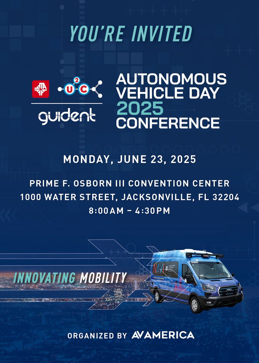 North Florida TPO (@northfloridatpo) on Twitter photo One week until the National Autonomous Vehicle Day Conference! Join <a href="/JTAFLA/">Jacksonville Transportation Authority (JTA)</a> for an exciting event right in #dtjax! Register at autonomousvehicleday.com One week until the National Autonomous Vehicle Day Conference! Join <a href="/JTAFLA/">Jacksonville Transportation Authority (JTA)</a> for an exciting event right in #dtjax! Register at autonomousvehicleday.com
