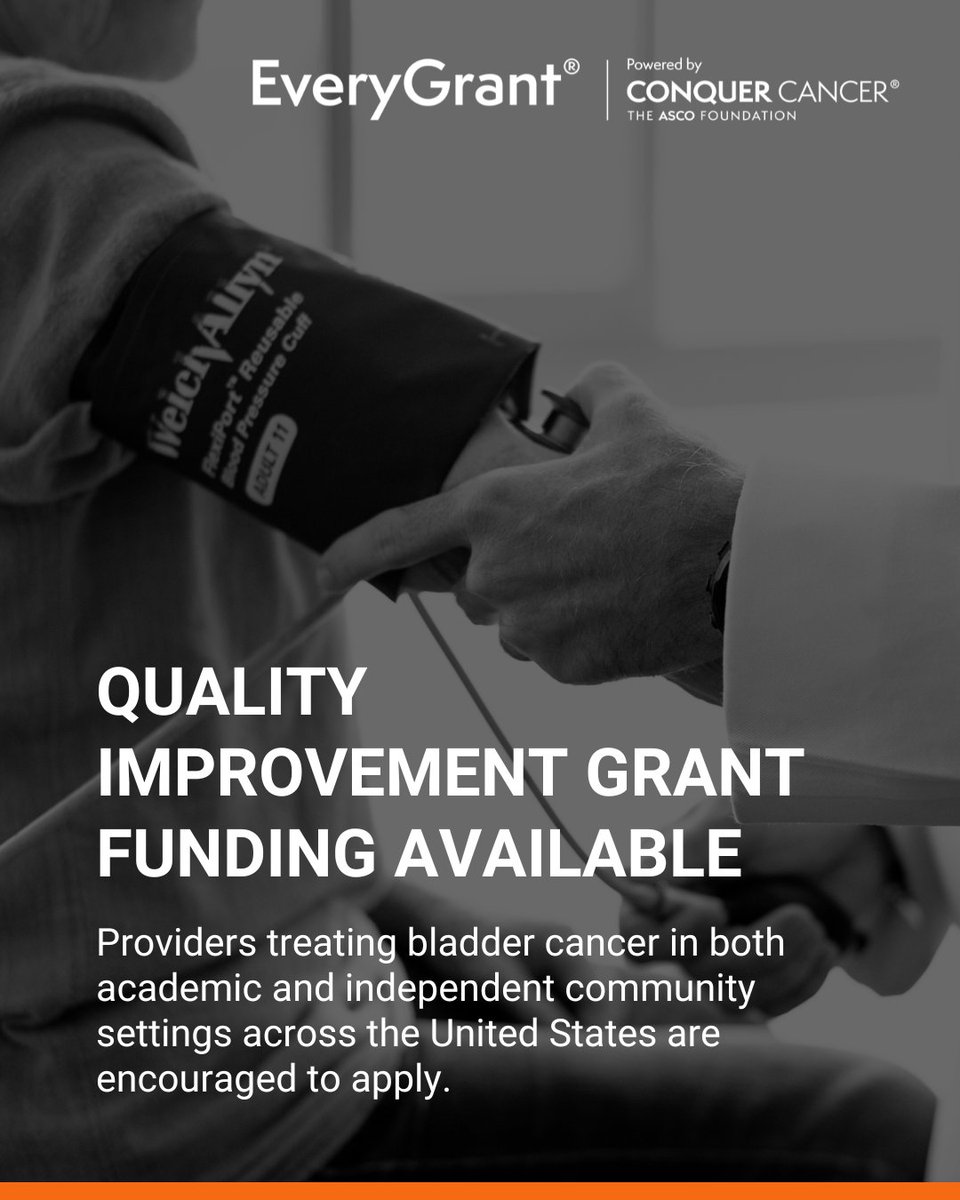 New funding opportunity! 📣 Conquer Cancer's EveryGrant &amp; Pfizer are funding Quality Improvement to enhance bladder cancer care and patient experience.

US providers, apply by July 23, 2025! Apply here: brnw.ch/21wTqWe 
#BladderCancer #QI #Grant