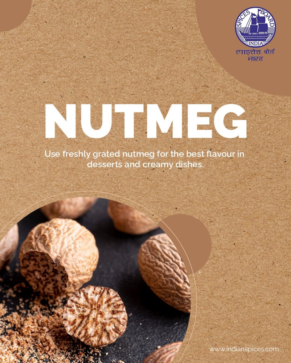 Spices_Board's tweet photo. Skip the pre-ground stuff—grating nutmeg fresh brings out its warm, sweet intensity. Just a little transforms custards, cakes, and creamy sauces
@DoC_GoI 
#SpiceHackMonday #NutmegHack #FreshFlavour #DessertMagic #GrateAndElevate https://t.co/N31cke0pFw