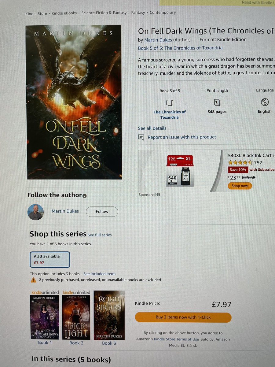 It’s there, available for pre-order now, my latest book, On Fell Dark Wings. Only £3.99. Check my bio for links. #fantasy #dragon #fantasybook