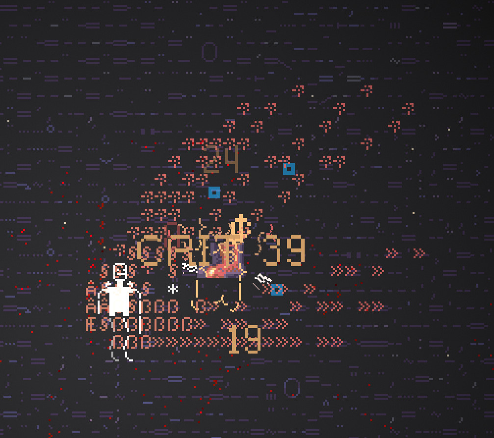 pants_bad's tweet photo. Particle effects drawn entirely in ASCII characters! How? The position and velocities of underlying particles are tracked and sub-emitters draw ASCII chars at positions locked to a grid. #gamedev #indiedev #unity3d #indiegame #indiegamedev #programming https://t.co/CiRyL1BVwA