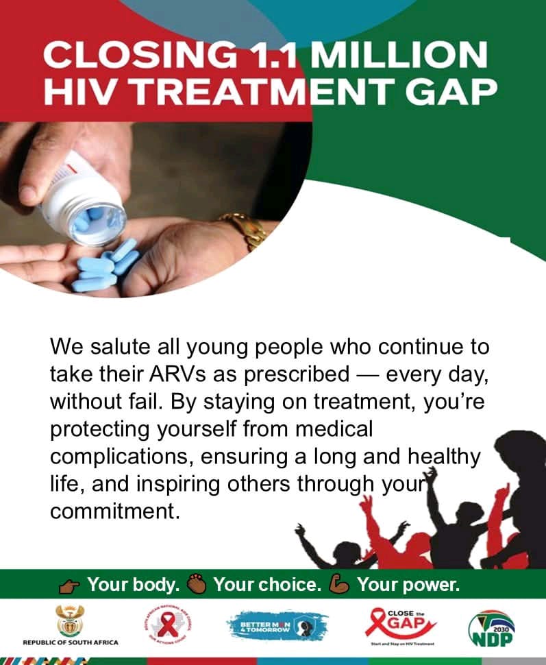 #YouthDay with #CloseTheGap We salute all young people who continue to take their ARVs as prescribed — every day👏🏾
By staying on treatment, you're:
- Protecting yourself from medical complications
- Ensuring a long and healthy life
- Inspiring others through your commitment💊💪🏾