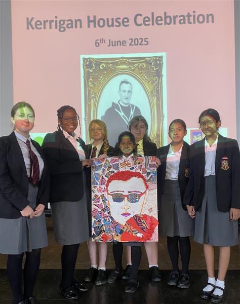 We are thrilled to share these wonderful pieces of portrait art by the KS3 Kerrigan House pupils! The students were tasked with creating a modern-day portrait inspired by the life of Br.Kerrigan.