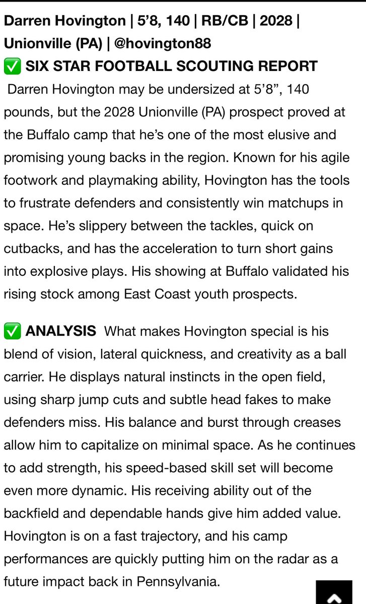 Darren Hovington 2028 (@hovington88) on Twitter photo Thank you <a href="/sixstarfootball/">Six Star Football | PLUS+</a> for the write up. The Journey continues. <a href="/EdOBrienCFB/">EdOBrienCFB</a> <a href="/PRZVicCastillo/">VicCastilloPRZ</a> <a href="/RivalsCamp/">Rivals Camp Series</a> <a href="/JeffHecklinski/">Jeff Hecklinski</a> <a href="/UBFootball/">UB Football</a> <a href="/Pete_Lembo/">Pete Lembo</a> <a href="/ronwhitcomb/">Ron Whitcomb</a> <a href="/_CoachTimMurphy/">Coach Tim Murphy</a> Thank you <a href="/sixstarfootball/">Six Star Football | PLUS+</a> for the write up. The Journey continues. <a href="/EdOBrienCFB/">EdOBrienCFB</a> <a href="/PRZVicCastillo/">VicCastilloPRZ</a> <a href="/RivalsCamp/">Rivals Camp Series</a> <a href="/JeffHecklinski/">Jeff Hecklinski</a> <a href="/UBFootball/">UB Football</a> <a href="/Pete_Lembo/">Pete Lembo</a> <a href="/ronwhitcomb/">Ron Whitcomb</a> <a href="/_CoachTimMurphy/">Coach Tim Murphy</a> 