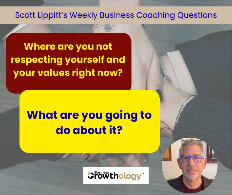 LippittScott's tweet photo. Scott Lippitt's Weekly Business Coaching Questions:

Where are you not respecting yourself and your values right now? 

What are you going to do about it?

#scottlippitt #businesscoaching #CoachingCareer #BusinessCoach #businesscoachingsystem #businesscoachingquestions https://t.co/tFCyeaazXs