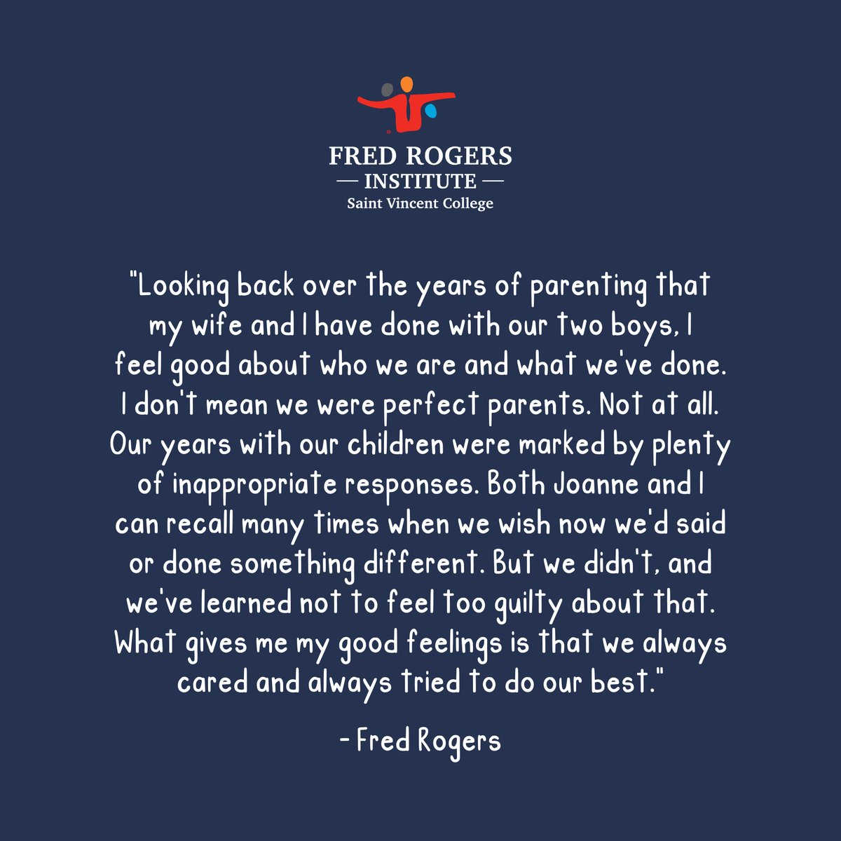 Fred Rogers reflects on his parenting journey with his wife Joanne, acknowledging that while they weren't perfect, love and care were always present. Despite moments of regret or mistakes, what truly mattered was the unwavering commitment to doing their best. #FredRogers