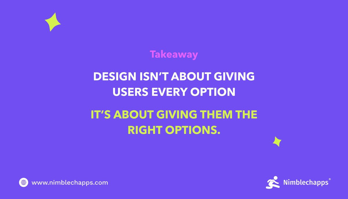 Nimblechapps's tweet image. More choices ≠ better experiences.
Fact: Simplicity reduces decision fatigue.
Takeaway: Streamlined design improves task success by up to 120%.
Even with more options, satisfaction didn’t always improve.
#UIMusing #UXMusing #UIUXMusing #UXDesign #UserExperience