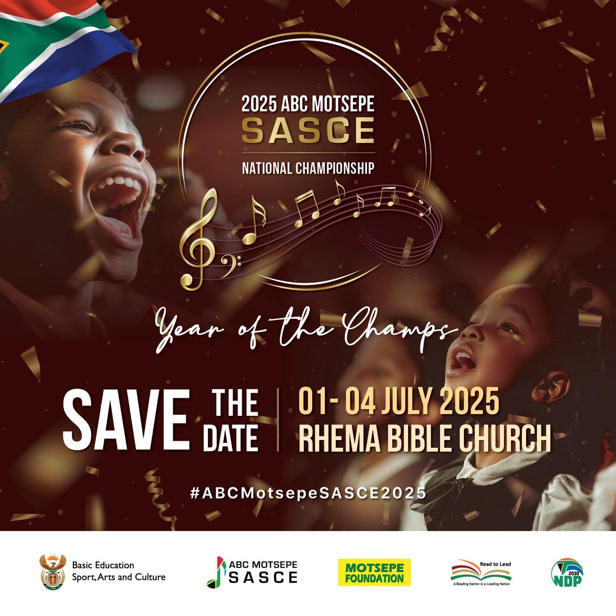 ModirediPuso's tweet image. It is 15 days to go today before the 2025 ABC Motsepe South African School Choral Eisteddfod (SASCE) National Championships.

Tuesday, 01 July - Friday, 04 July 2025, 8am daily at Rhema Bible Church in Randburg. 

#ABCMotsepeSASCE2025
#YearOfTheChamps