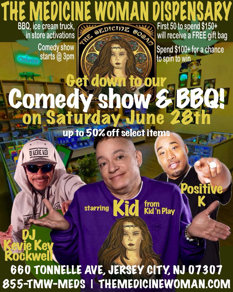 Saturday June 28th check me @positive_k_  with <a href="/kidfromkidnplay/">Christopher KID Reid</a> out at The Medicine Women Dispensary in Jersey City NJ for their summer Comedy Show and BBQ.  You definitely don’t want to miss this summer party!! #summer #jerseycity #newjersey #positivekcomedyexperience #positivek