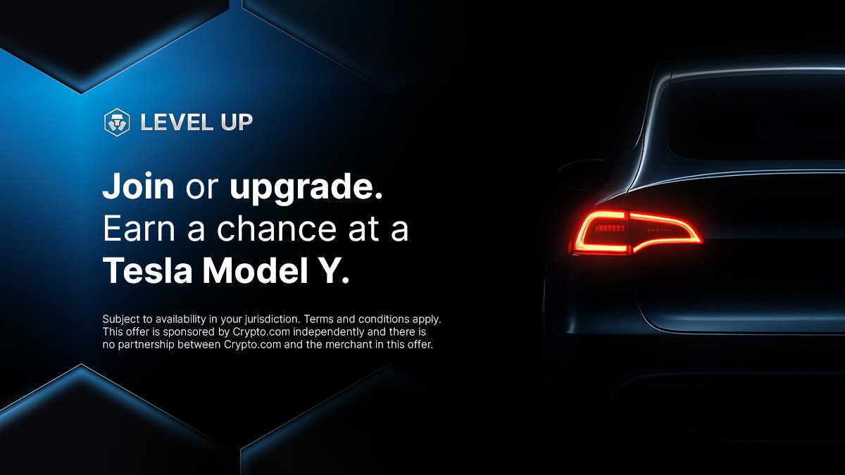 cryptocom's tweet photo. 🚨 Our Next Level Tesla Giveaway ends on 21 June 🚨

With one $CRO lockup, you can:
1️⃣ Join our Level Up rewards programme or upgrade your tier
2️⃣ Enter our giveaway for a Tesla Model Y with Full Self-Driving or US$60,000 of CRO

Info + T&amp;Cs 👇
https://t.co/WislWP7ybU https://t.co/M6sqwH0WIu