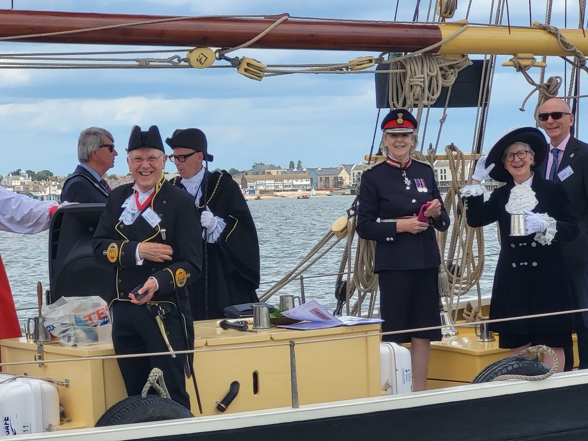 #Brightlingsea’s Blessing of the Waters yesterday aboard Pioneer, L front: Lord Warden’s Droitgatherer Roger Tabor, R: HM Lord Lieutenant Mrs Jennifer Tolhurst&amp;High Sheriff Julie Fosh, behind L: Mayor Brightlingsea, Chris Pavey &amp; Mayor Sandwich Emmet Czuka.