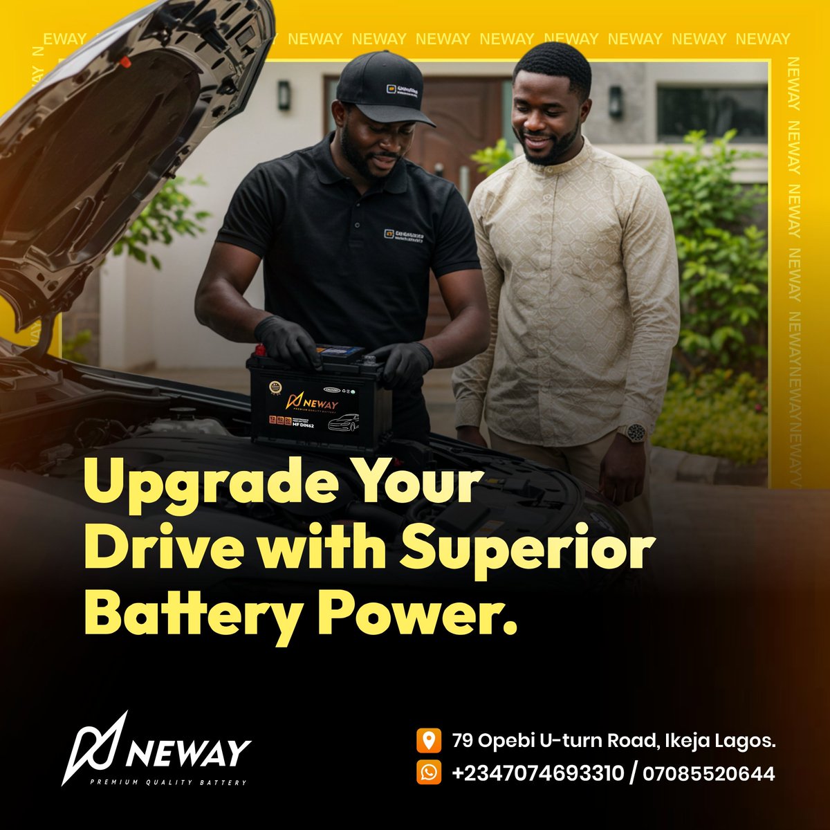 Newaygroup_'s tweet image. Power up your ride with confidence. Choose NEWAY for unbeatable battery performance and reliability that keeps you moving.

#NewayBattery #DriveWithPower #PremiumBattery #CarCare #VehicleUpgrade #IkejaLagos #BatteryExperts #AutoSolutions #ReliablePower #UpgradeYourDrive