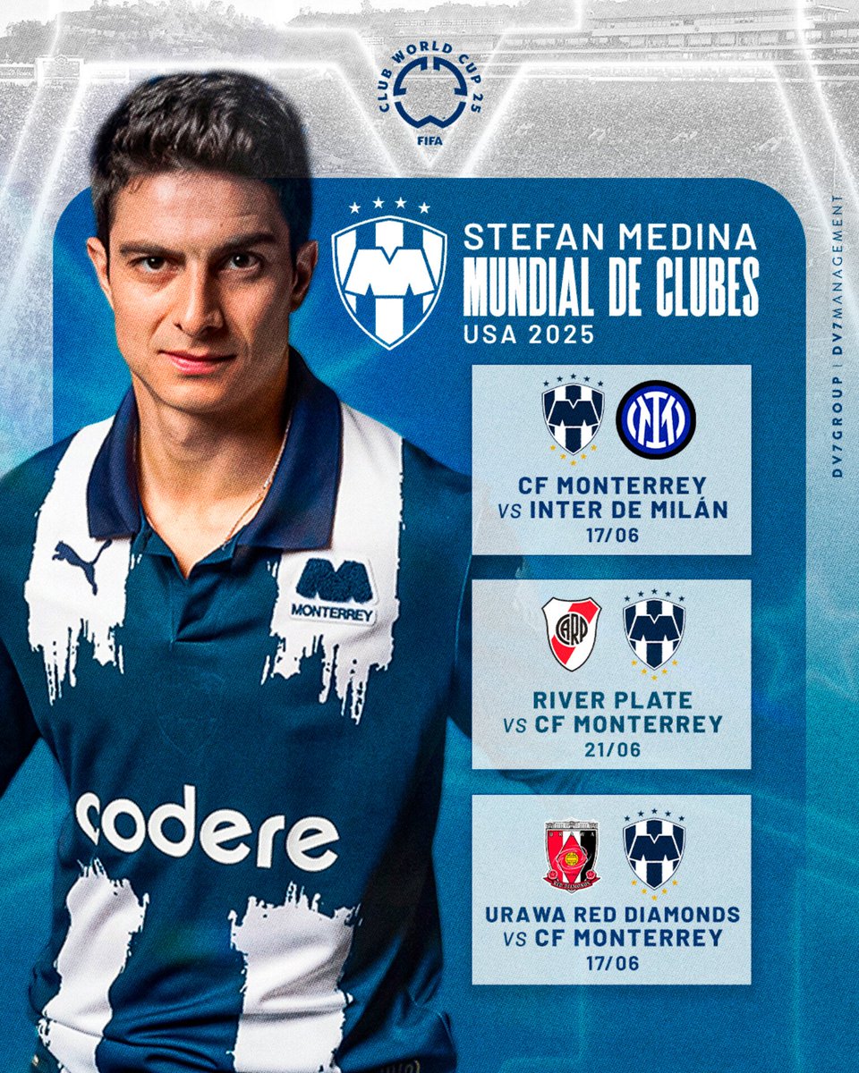 🌍🏆 Stefan Medina, a por la <a href="/fifaworldcup_es/">Mundial de Clubes FIFA 🏆</a> ⚽🔥
 
🔜🇺🇸 El defensa colombiano se medirá en Los Ángeles con <a href="/Rayados/">Rayados</a> Ⓜ️ a Inter de Milán, River Plate y Urawa Red Diamonds. ¡Vamos, Stefan! 💪

#Rayados #mundialdeclubesfifa #fifacwc
#dv7managemenlatam 
#dv7management #dv7group