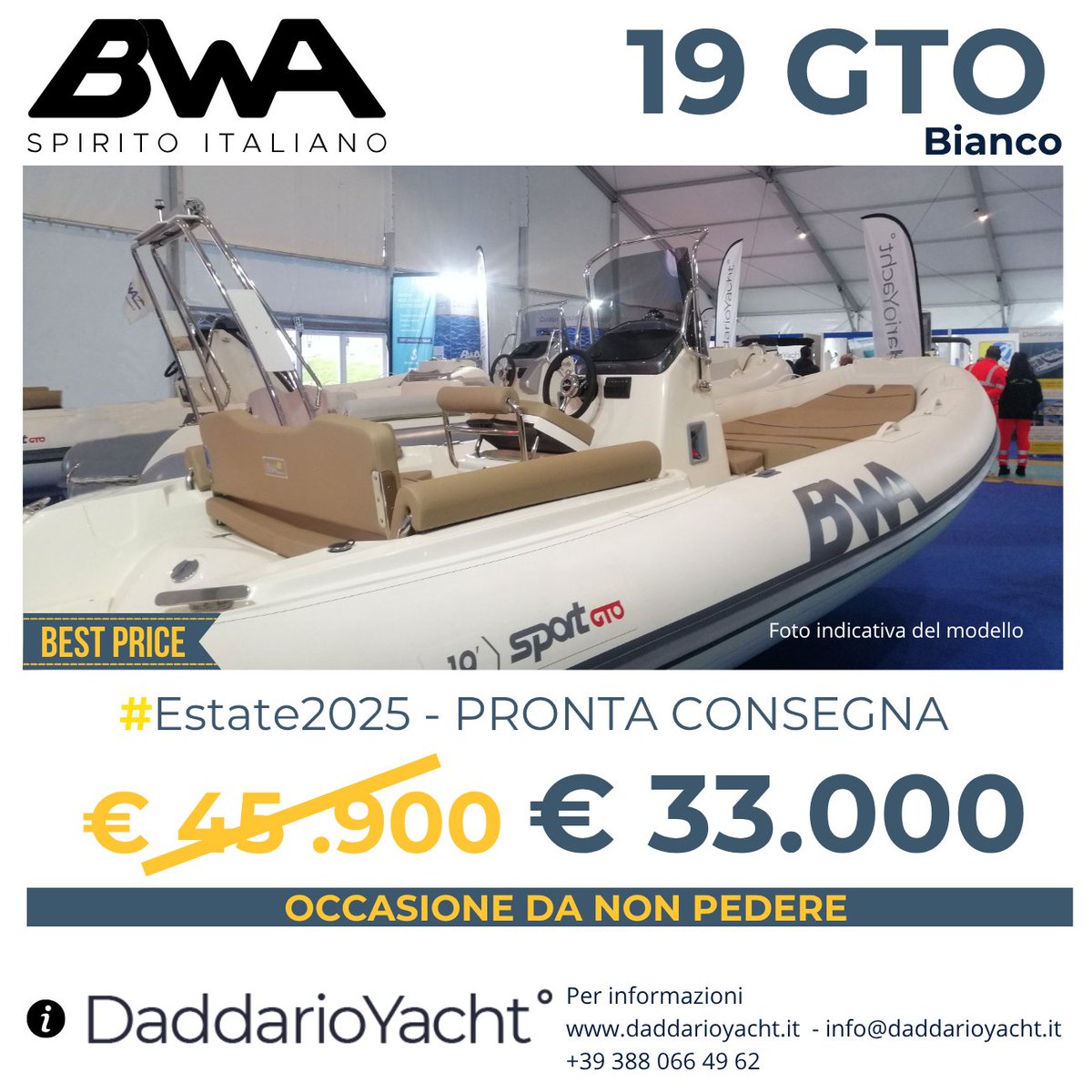 DAddarioYacht's tweet photo. #Estate2025 - Pronta consegna
#BWA Sport 19 GTO
Prezzo: € 45.900
#SUPEROFFERTA € 33.000

Occasione da non perdere!
 Contattaci per maggiori informazioni!
DaddarioYacht
https://t.co/lWTtnmI8jd
info@daddarioyacht.it
+39 388 066 49 62
#gommone #gommoni #mare https://t.co/oqtbupAQzD