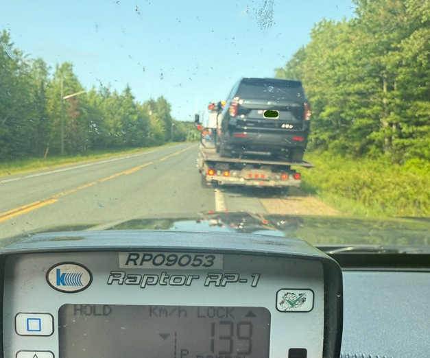 RCMPNB's tweet photo. On Friday, the #RCMPNBTrafficUnitstopped this vehicle for travelling 139 km/hr in an 80 km/hr zone on Route 160 in #BoisGagnon. The driver was issued a $604.50 fine, and the vehicle was impounded for 7 days at the owner’s expense. #SlowDownNB https://t.co/Rz5uYDQfFF