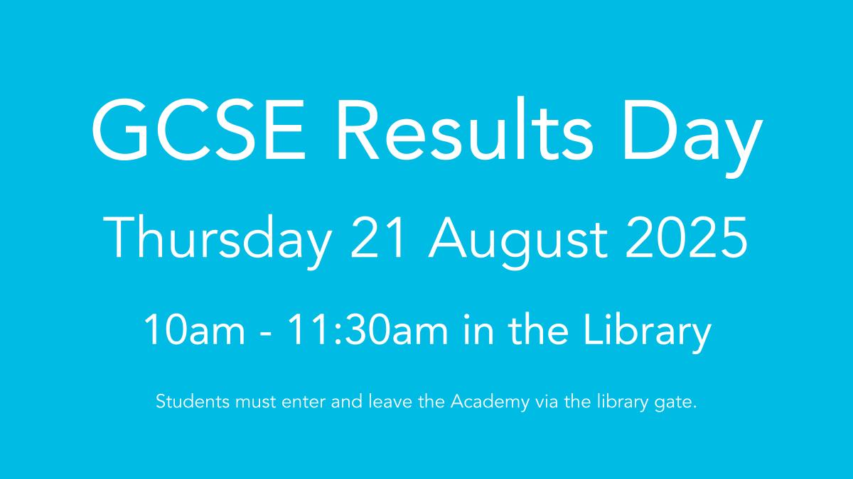 GCSE results day is Thursday 21 August 2025. All students are welcome to collect their results from school between 10am-11.30am in the Library.  Students must enter and leave the Academy via the library gate.
bit.ly/3G0SXFe
