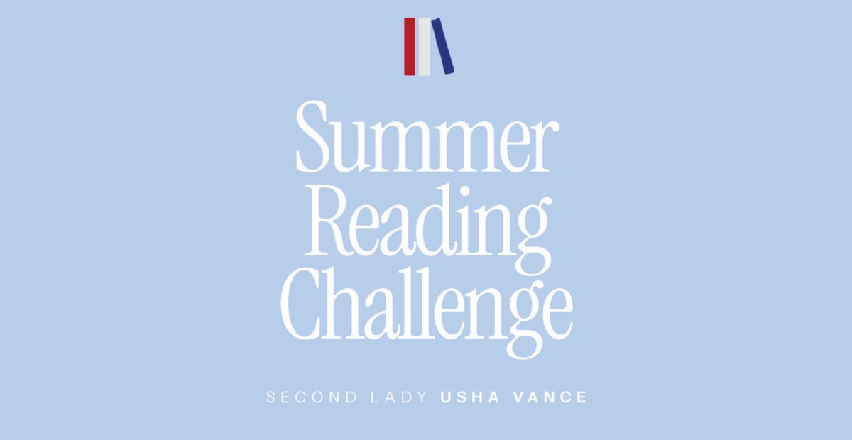 ☀️📚 Second Lady Usha Vance has opened the 2025 Summer Reading Challenge, encouraging all K-8 students to take part in reading adventures this summer.

Visit whitehouse.gov/read for details and to join the challenge! #2ndLadySummerReads