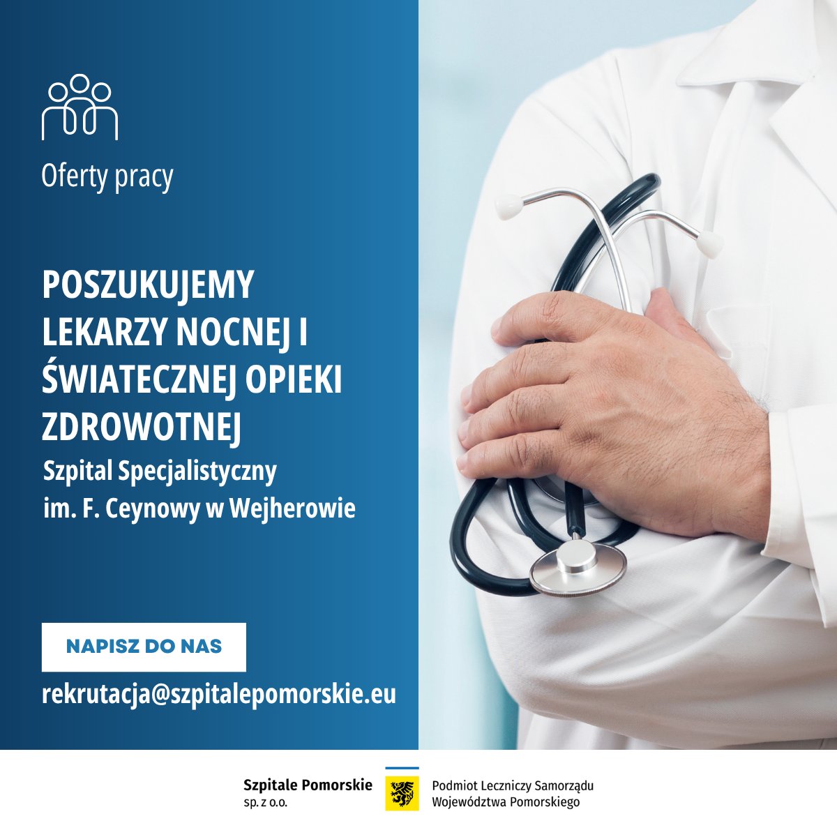 Szpitale Pomorskie (@szpitalep) on Twitter photo Poszukujemy pilnie lekarzy do pracy w #NOCH w Szpitalu w Wejherowie!
Czekamy na zgłoszenia w Dziale HR: rekrutacja@szpitalepomorskie.eu
Pozostaw do siebie kontakt, odezwiemy się jak najszybciej!
#Pomorskie #praca #lekarzNOCH Poszukujemy pilnie lekarzy do pracy w #NOCH w Szpitalu w Wejherowie!
Czekamy na zgłoszenia w Dziale HR: rekrutacja@szpitalepomorskie.eu
Pozostaw do siebie kontakt, odezwiemy się jak najszybciej!
#Pomorskie #praca #lekarzNOCH