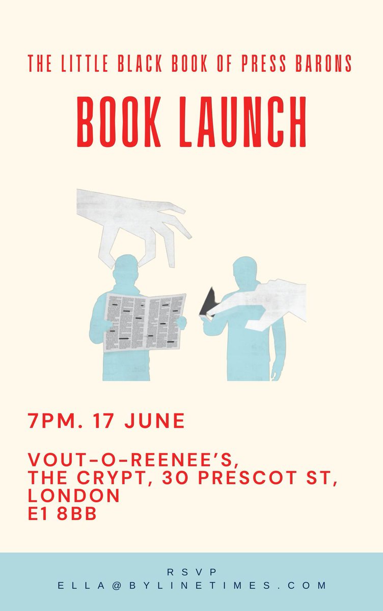 Byline Times (@bylinetimes) on Twitter photo Launch event tomorrow night! 'The Little Black Book of Press Barons' is out now.
Join us for a discussion about:
💰 Billionaire press power
📺 Media manipulation
🗳️ How we fight back
RSVP: ella@bylinetimes.com
Get your copy👉subscribe.bylinetimes.com/product/the-li… Launch event tomorrow night! 'The Little Black Book of Press Barons' is out now.
Join us for a discussion about:
💰 Billionaire press power
📺 Media manipulation
🗳️ How we fight back
RSVP: ella@bylinetimes.com
Get your copy👉subscribe.bylinetimes.com/product/the-li…