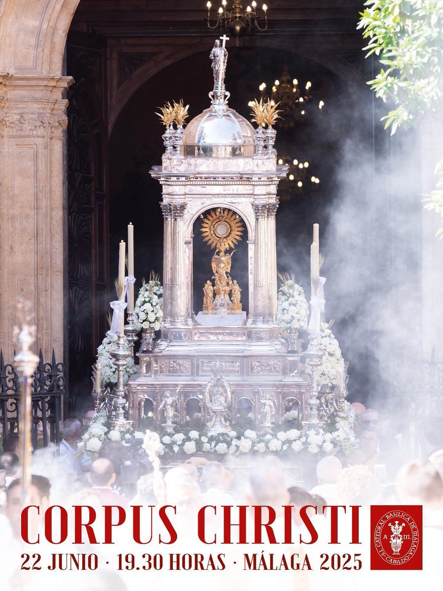 📅 Este domingo, a las 19:30h., saldrá desde la Catedral la Solemne procesión del Corpus Christi, que recorrerá las calles del centro de Málaga en un acto de pública adoración a la Sagrada Eucaristía.

Animamos a nuestros hermanos a acompañar al Santísimo Sacramento del Altar.